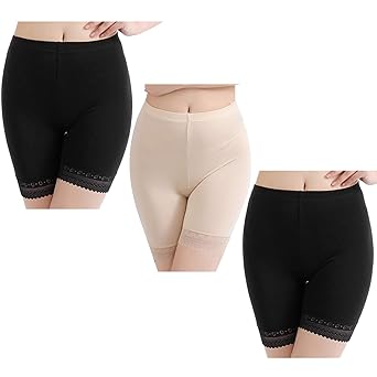 Sasairy Damen Boxershort mit Spitze Blume Lang Nahtlos Schlüpfer Unterhose Damen Panties Hipsters EU Größe 34-38, Schwarz/Hau