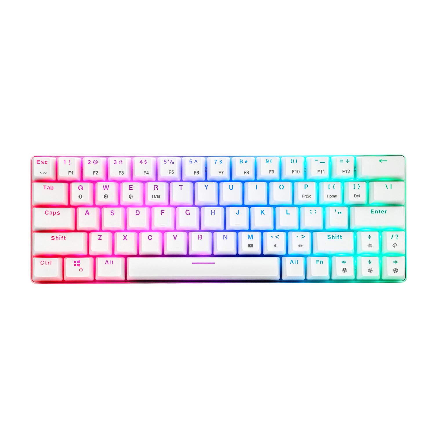 HUO JI CQ63 60% RGB Wireless Mechanical Gaming Keyboard, Authentic Cherry MX Brown Switches, Bluetooth 5.0, Wired Keyboard 63 Keys for PC Tablet Laptop Cell Phone, White