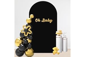 JCJ 6.6FT Arch Backdrop Cover, Black Wedding Round Top Chiara Arch Stand Cover Stretchy Backdrop with Zipper Spandex Fitted Arch Cover for Birthday Party Decoration
