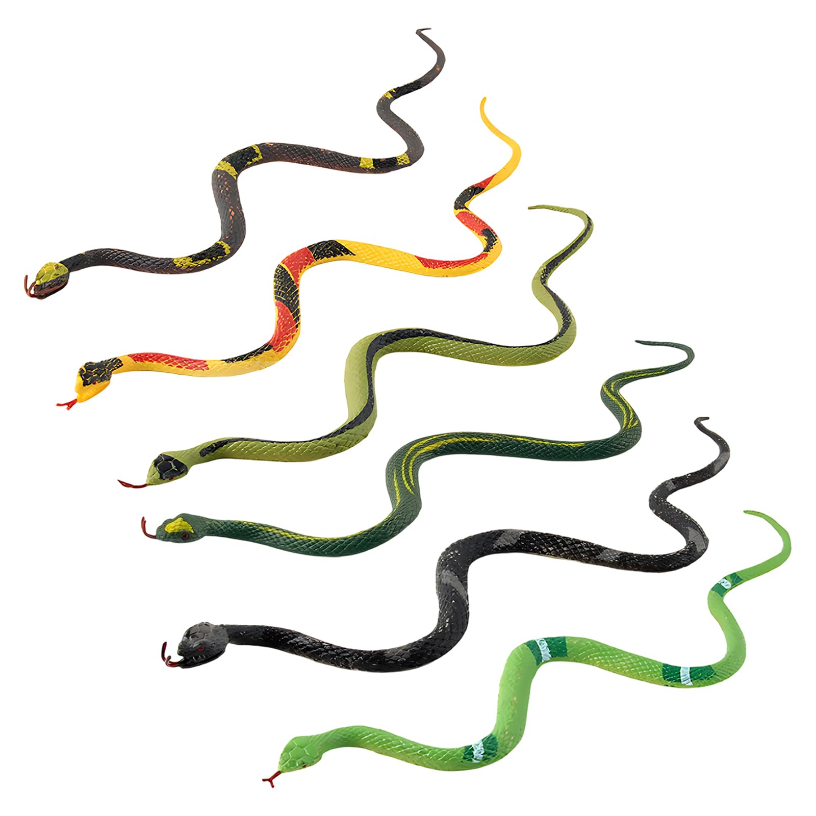 Snake Toy, 6Pcs Realistic Rubber Snakes for Halloween Decorations, Garden Bird Deterrent, Kids Prank Toys, Fake Snakes for Party Favors and Imaginative Play