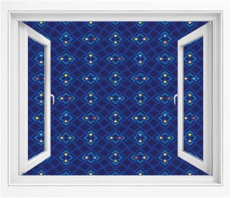 Amazon ネイビーブルーの装飾 絵画風 壁紙ポスター 風景 景色 150x1 Cm 幾何学的なモザイク広場パターン化されたカラフルな抽象的なアートデザイン 立体デザイン シール Pvc壁紙 インテリア雑貨 賃貸okブルーオレンジと イエロー ウォールステッカー オンライン通販