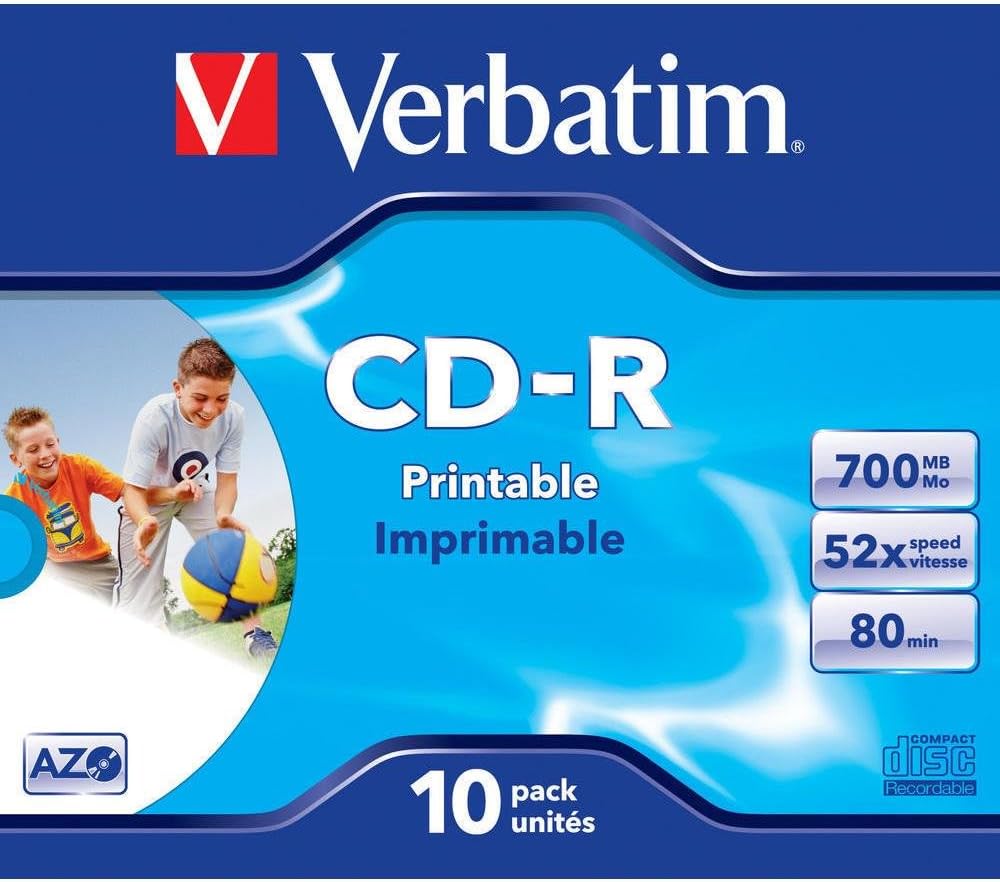 Verbatim 43325 AZO 52x Printable CD-R 700MB 80 Min 10 Pack Jewel Case