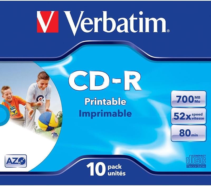 Verbatim 43325 AZO 52x Printable CD-R 700MB 80 Min 10 Pack Jewel Case