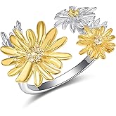KINGWHYTE Daisy Rings for Women 925 Sterling Silver Adjustable Open Daisy Flower Rings Birthday Jewelry Gifts for Her