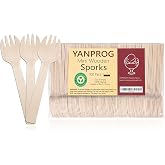 YANPROG Mini Wooden Sporks Disposable 4" Small Wooden Fork Spoon 100 Pcs Biodegradable Compostable Birchwood Mini Forks for Parties, Weddings, Camping