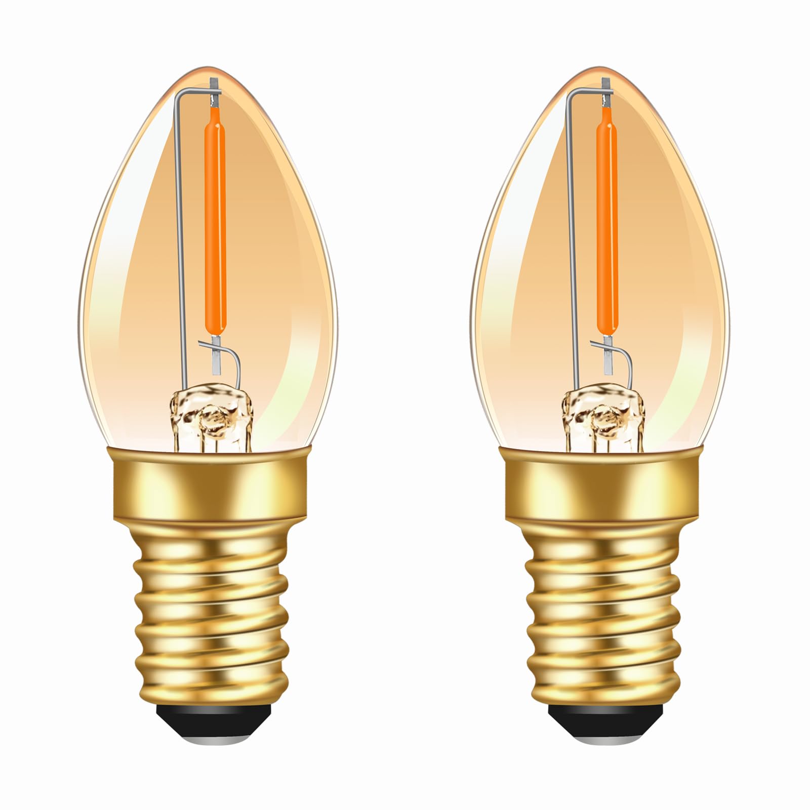 Caldarax 0.5W E14 LED Vintage Night Light Bulb, Mini C7 LED Filament Candle Bulbs Amber Warm White 2200K E14 Orange SES Small Edison Screw Salt Lamp Bulbs, 5W Equivalent, Non Dimmable, 2 Pack — image 1