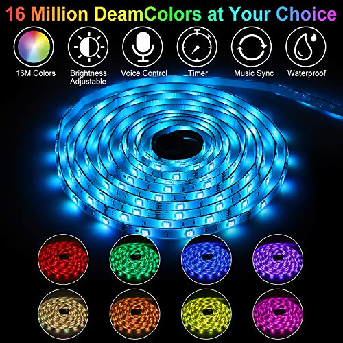 AveyLum WiFi Smart LED Strip Light Kit 16.4ft Flexible Rope Lights 5050 SMD RGB Waterproof IP65 App Tape Lights Sync to Music, Compatible with Alexa, Google Assistant, Android iOS