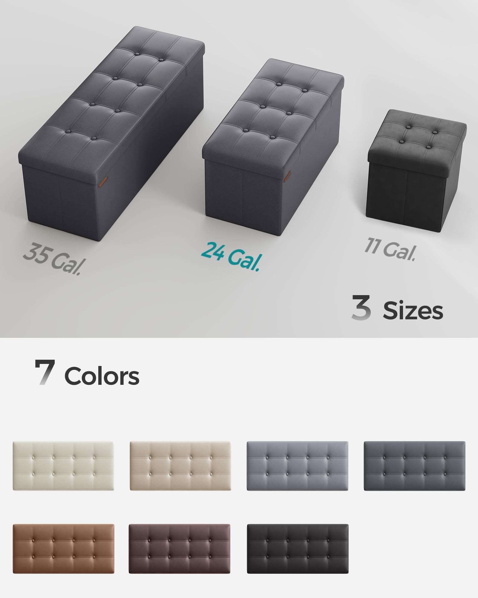 SONGMICS 30 Inches Folding Storage Ottoman Bench, Storage Chest, Footrest, Coffee Table, Padded Seat, Faux Leather, Holds up to 660 lb, Dark Gray ULSF040G01