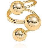 Aloluo Ball Statement Ring for Women Gold Plated Layered 3 Round Balls Open Wrap Finger Rings Fashion Birthday Party Jewelry Gift