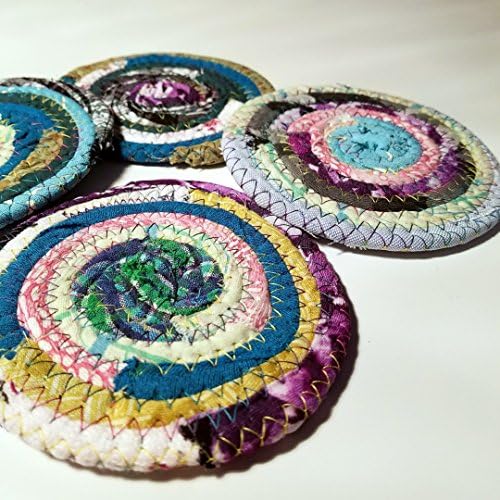 Handmade Fabric Coasters Multicolor Made to Order, Colors Will Vary, Upcycled Set of 4 Cloth Bohemian Drinkware Coasters