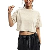 Yimoon Cropped T Shirts for Women Vintage Acid Wash Tees Short Sleeve Cotton Crop Top