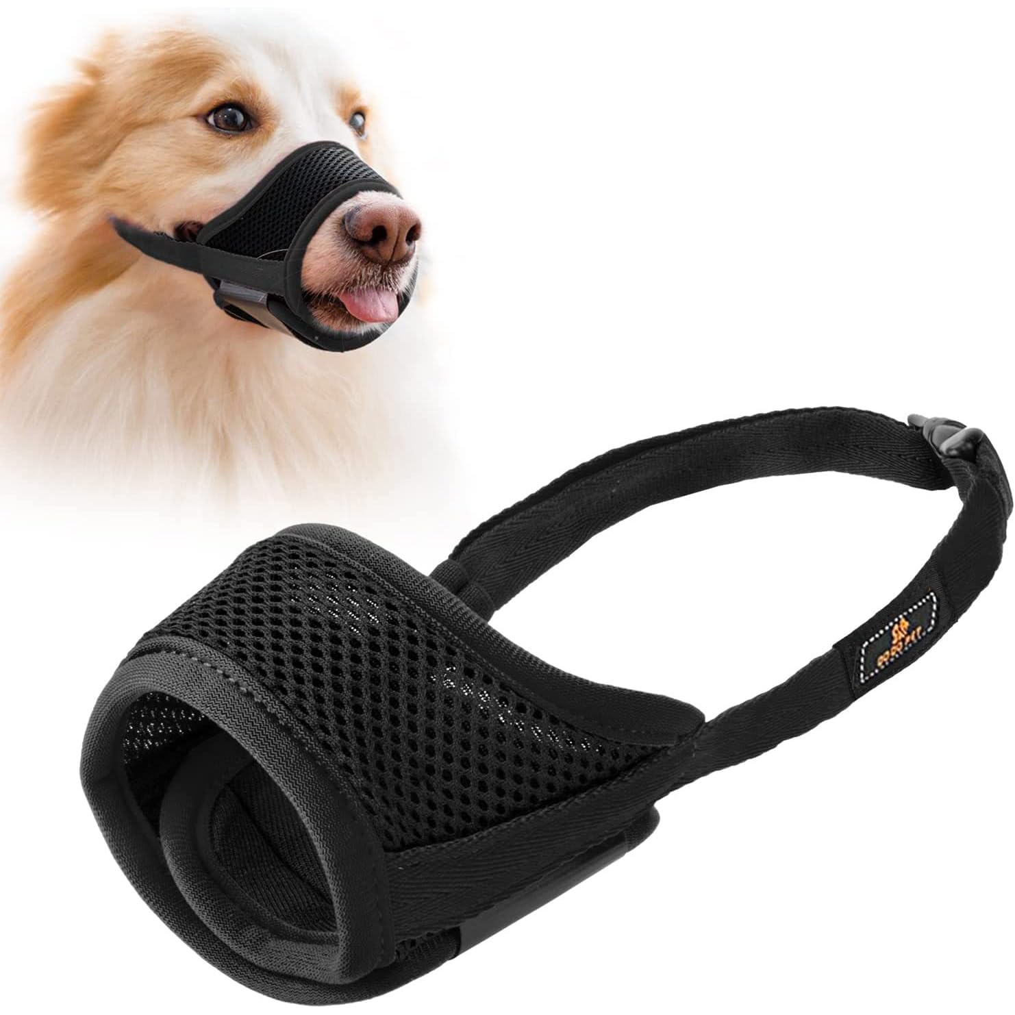 Dog Muzzle Nylon Mesh Breathable Soft Muzzle Guard for Dogs Prevent Biting Adjustable Loop Pet Mouth Cover for Chewing Anti-Barking Anti-Chaos Puppy Muzzles (Black, S)