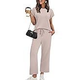 XIEERDUO Women's Cap Sleeve Lounge Sets 2 Piece Travel Outfits Airport Tracksuits Wide Leg Loungewear S-3XL