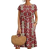 Dresses for Women 2024 Casual Summer Cotton Dress with Pockets Short Sleeve Loose Midi Shirt Dress