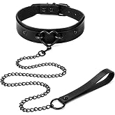 Fosaseua Black Heart Choker Collar for Women, Goth Leather Choker Collar Necklace Body Collars Chain Rave Goth Accessories for Halloween Sexy Cosplay