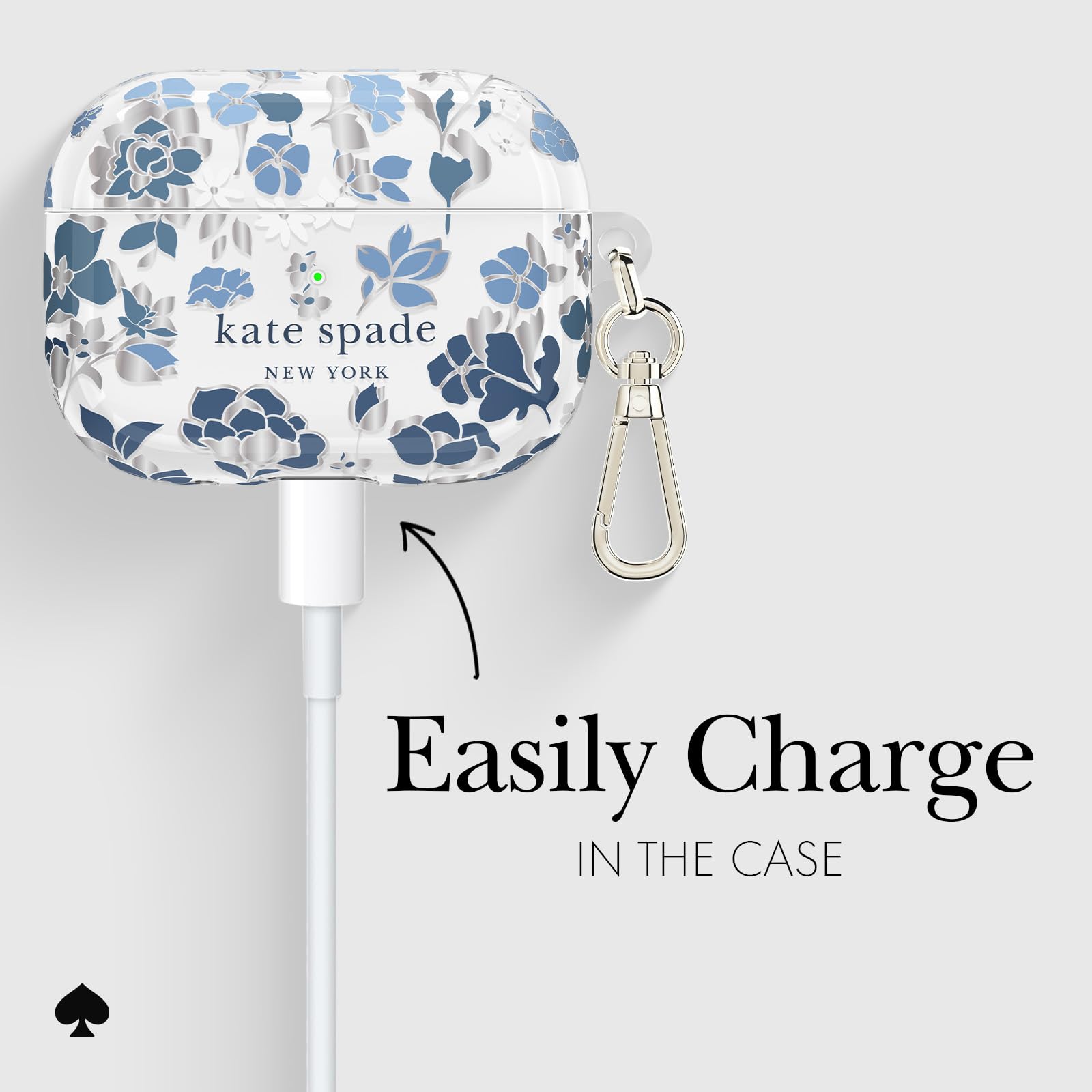 kate spade new york AirPods Pro Protective Case with Keychain Ring | Flowerbed Blue | Compatible with AirPods Pro 2nd / 1st Generation