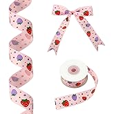 Pastel Red and Pink Strawberries with Polka Dot Grosgrain Ribbon, 1 inch x 10 Yards Fruits Ribbon for Spring and Summer Wreaths, Crafts, Trims, Hair Bow Making, Gift Wrapping (Purple)