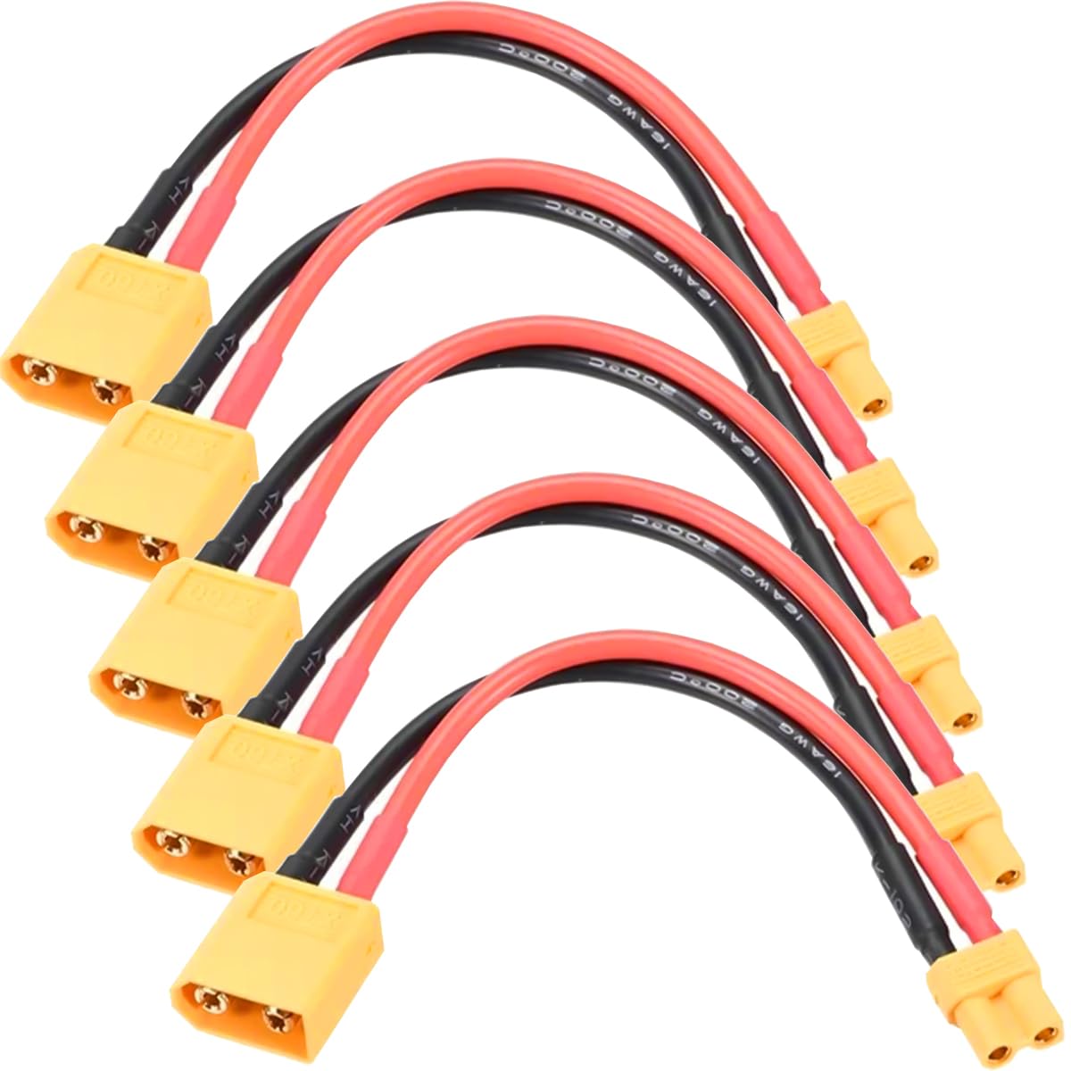 EatPitaya XT60 to XT30 Plug,XT30 Female to XT60 Male Adapter 16AWG 10cm/3.9in Silicone Cable Wire for RC FPV Drone Car Lipo NiMH Battery Charger - 5pcs