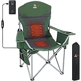 Nice C Heated Camping Chair with Battery, Heated Outdoor Sports Chair, Folding Chairs, with Cooler Bag, Cup Holder, Carry Bag, 10000 mAh Power Bank Included (Green&Grey 1-P)