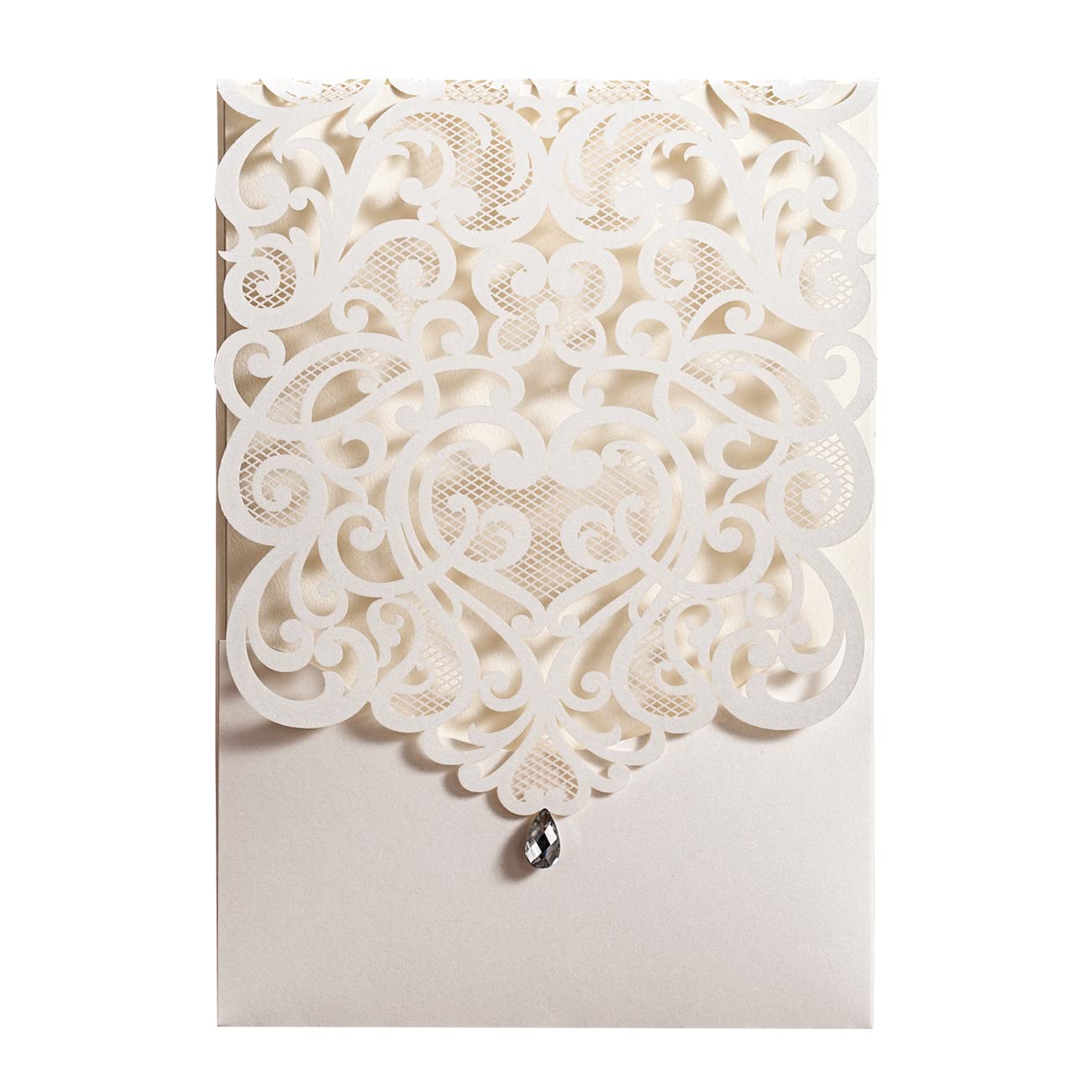 Hosmsua 20PCS White Wedding Invitations Cards Laser Cut Hollow Rose Rhinestone Pocket with Envelope for Wedding Bridal Shower Invite