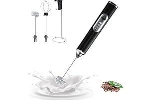 Rechargeable Milk Frother Handheld with Stand, Electric Whisk 3 Speeds Adjustable, Hand Held Coffee Frother with 2 Whisks, Dr