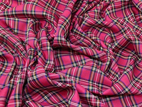 Minerva Crafts Falkirk Plaid Check Polyester Tartan Suiting Dress Fabric Cerise Pink - per metre