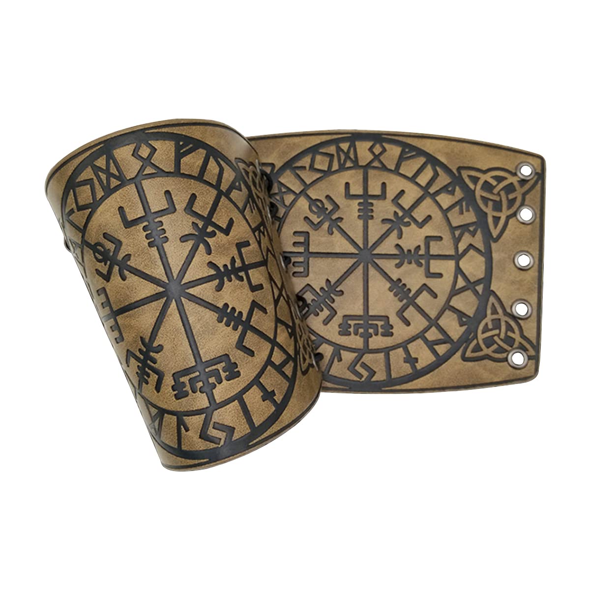 Thajaling Leather Gauntlet Wristband, Hand Made Full Grain Leather Wristband, Leather Cuffs Armband Jewelry, Viking Wrist Guard, Viking Runic Compass Bracers for Historical Reenactments (Khaki)