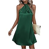 Floerns Women's Pearl Beaded Halter Twist Sleeveless Tie Back Dress A Line Dress