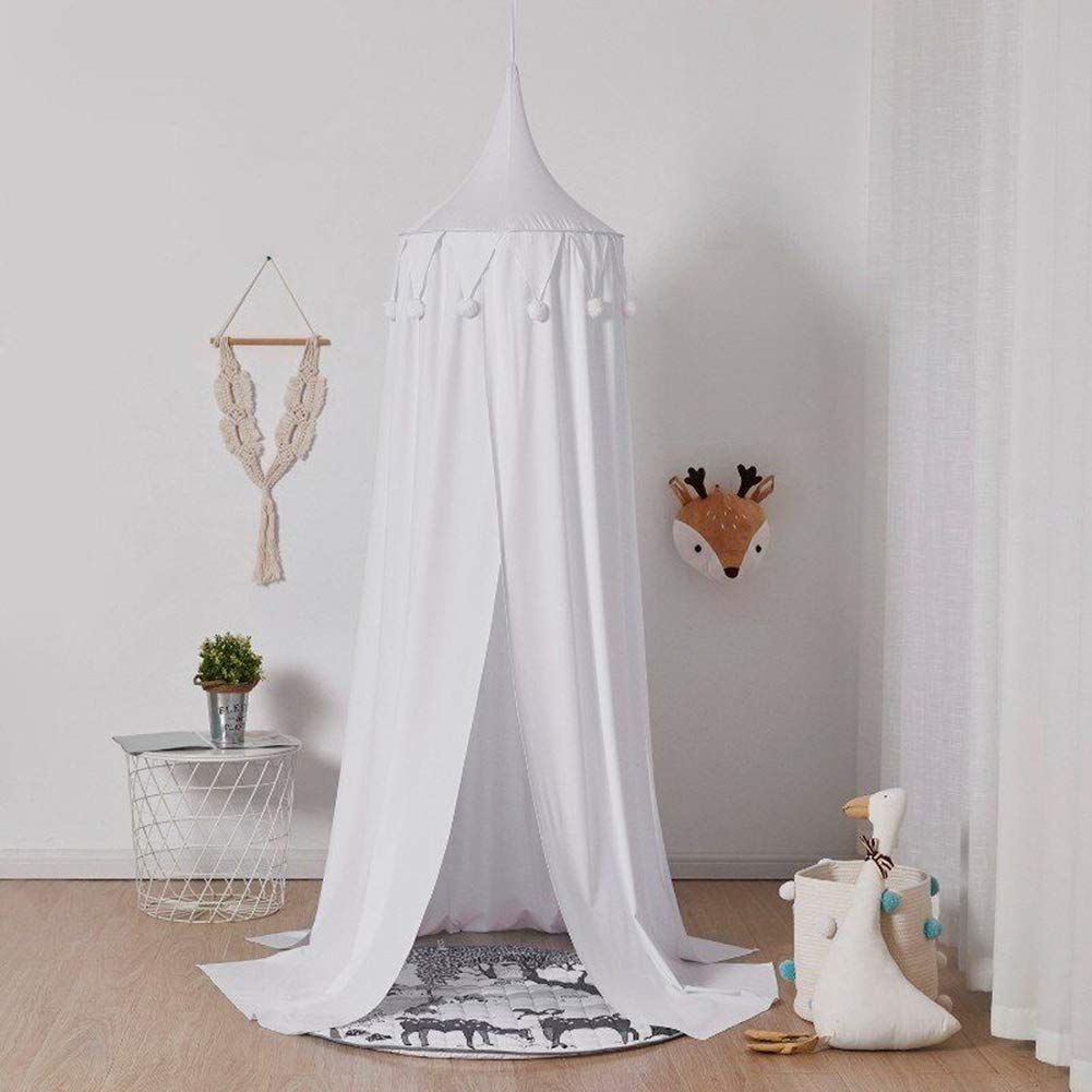Round Dome Bed Canopy - Cotton Mosquito Net for Kid's Reading Room, Bedroom Decoration (Spandex, White)