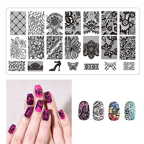 WOKOTO Nail Art Stamping Plate Stamper Scraper Set Lace Flower Image 6Pcs Nail Art Template With 1 Stamper 1 Scraper Manicure Plates kit