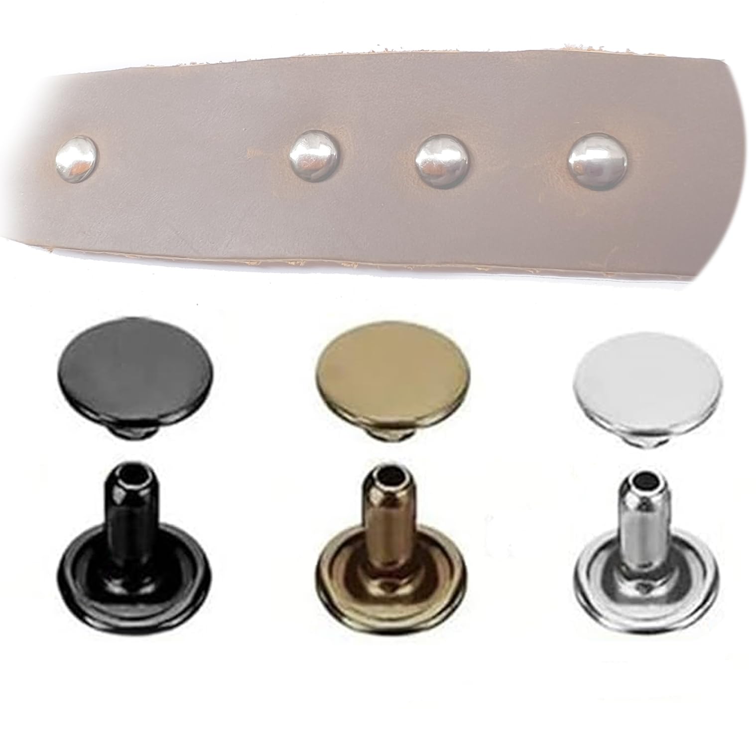 Leather Rivets Set, Metal Double Cap Press Studs for DIY Craft Repair Sewing, Handmade, DIY Clothing (Black)