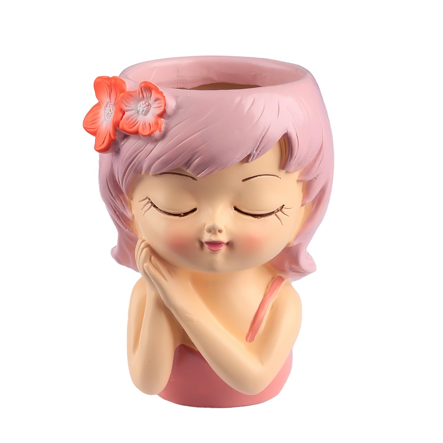 Thyonta Scandinavian-Style Simulation Fairy Small Flowerpot Cute Cartoon Desktop Resin Plant Pot for Balcony, Window, Garden（Pink）