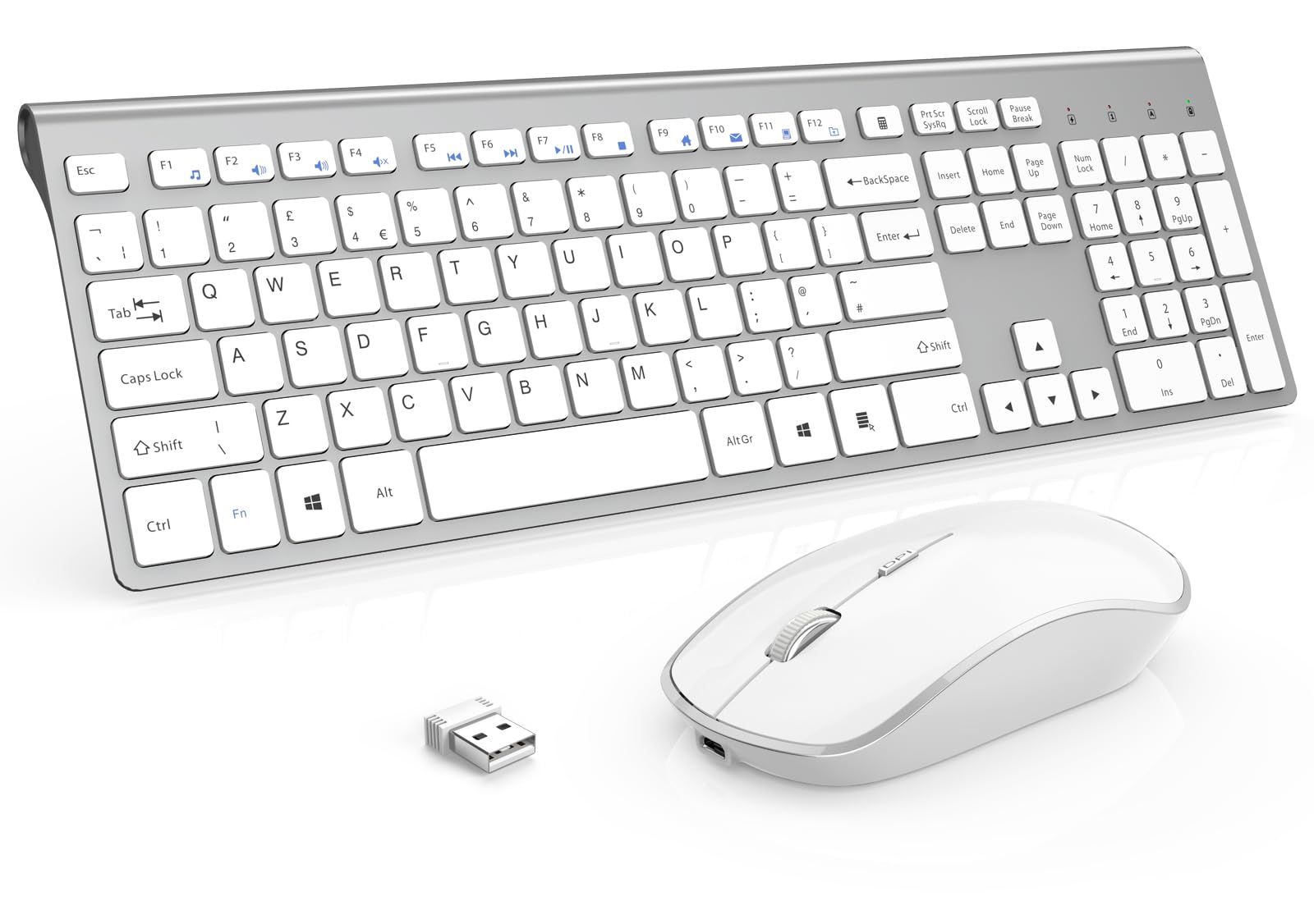 Rechargeable Wireless Keyboard Mouse Combo-White