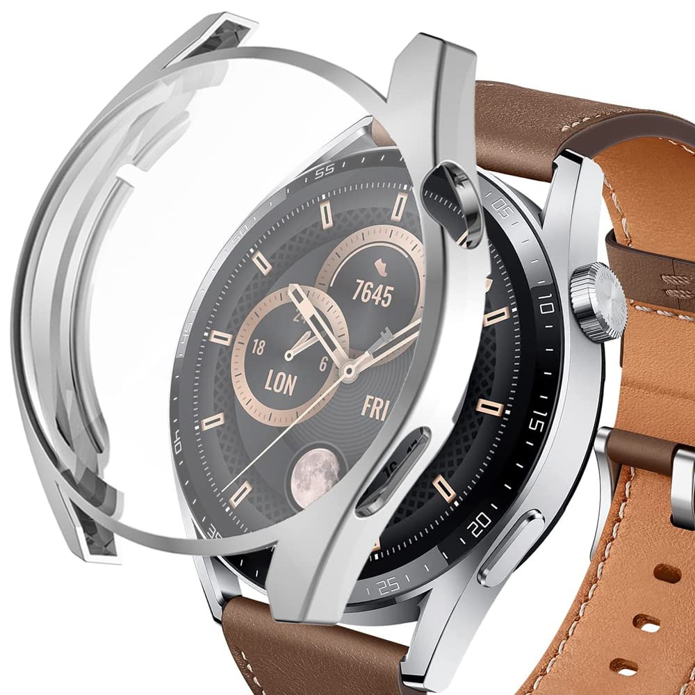 Miimall Case for Huawei Watch GT 3 42mm/46mm, Ultra-thin HD Soft TPU Screen Protector Bumper Protective Shell Shockproof All-Around Protective Case Cover for Huawei Watch GT3-Silver