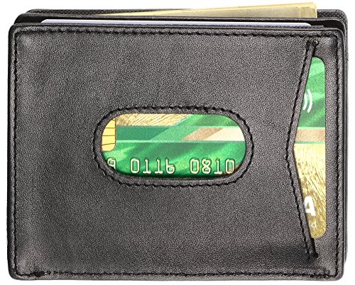 Compact RFID Card Sleeve Wallet Premium Leather Money Clip Card Holder for Up to 10 Cards