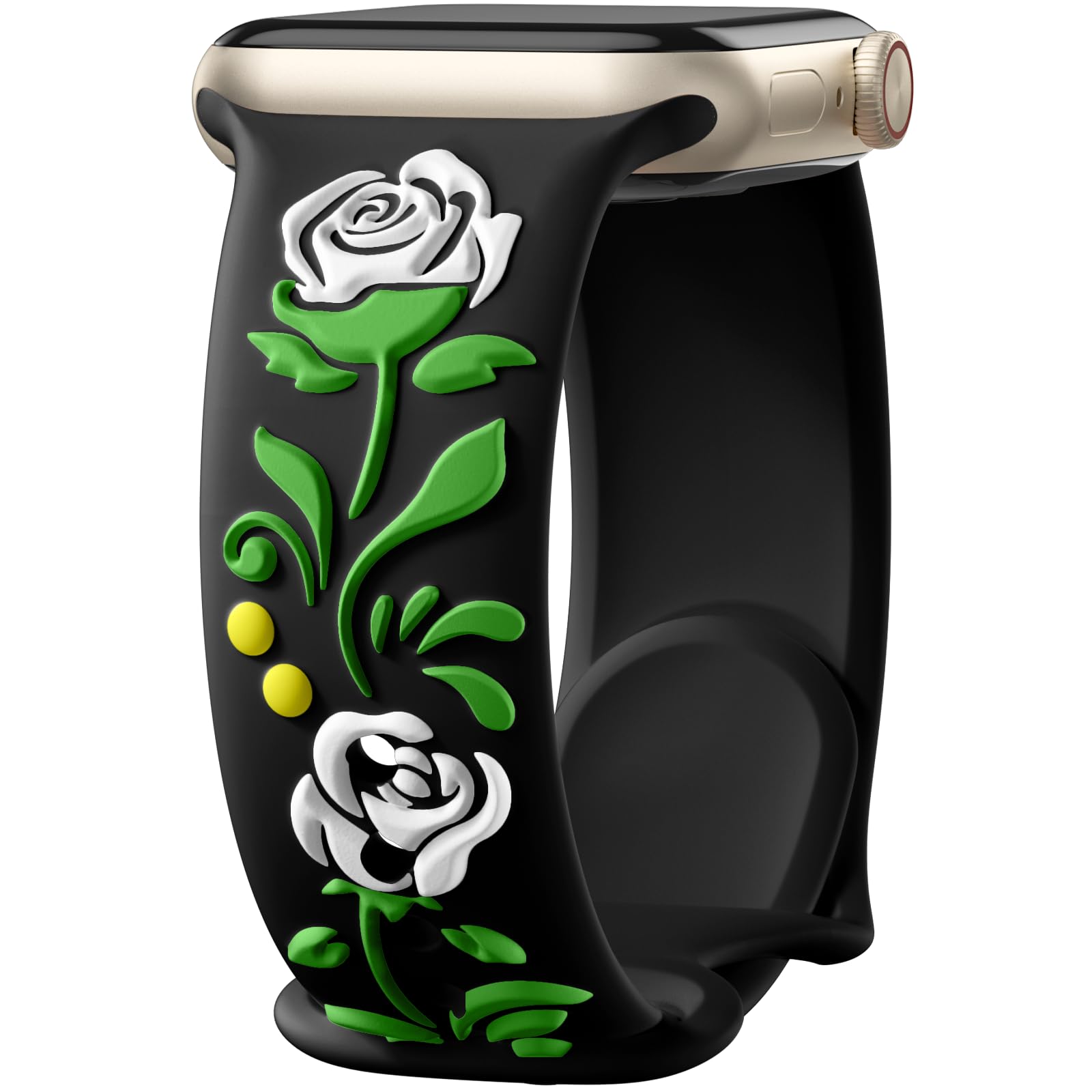 Wepro Band for Apple Watch Bands 40mm SE 11 10 42mm 41mm Series 3 38mm for iWatch Band for Women Series 9 8 7 6 5 4 2 1 Spring Cute Fancy Floral Engraved Dressy Silicone Band 3D Embossed Black