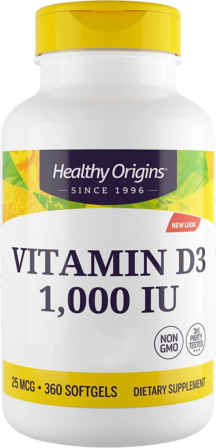 Healthy Origins, Vitamin D3, 1,000 IU, 360 Softgels, Gluten Free, Soy Free, Non-GMO