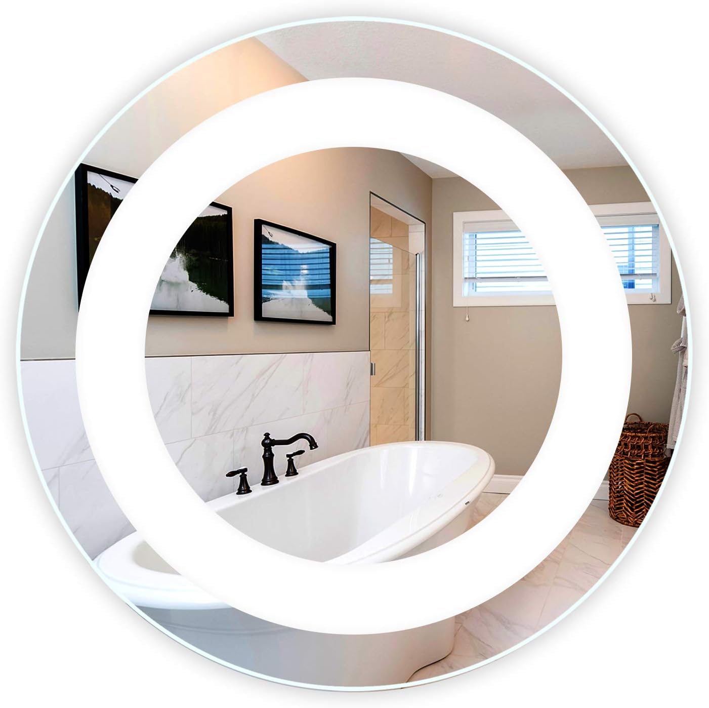 Amazon Com Led Front Lighted Bathroom Vanity Mirror 24 Wide X 24 Tall Commercial Grade Round Wall Mounted Kitchen Dining led front lighted bathroom vanity mirror 24 wide x 24 tall commercial grade round wall mounted