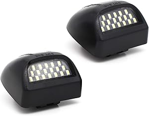 LED License Plate Lights, YUERSEAK Tag Lamp Pure White Full Housing Assembly Replacement For Chevy Silverado 1500 2500 3500 Suburban Tahoe GMC Sierra Yukon XL, Plug and Play, 18 LED 6500K, 2 Packs