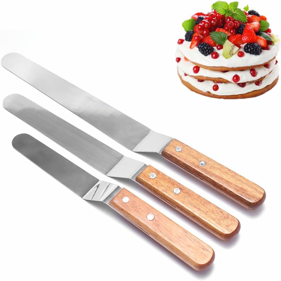 MAXGOODS Set of 3 Stainless Steel Icing Spatula with Wooden handle,Cake