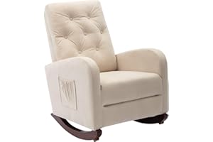 Dolonm Rocking Chair Mid-Century Modern Nursery Rocking Armchair Upholstered Tall Back Accent Glider Rocker for Living Room (Beige - Velvet)