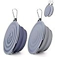 SLSON Dog Bowls Pet Collapsible Bowl with Cover Lids,2 Pack Dog Travel Bowls Portable Foldable Cat Water Dish Bowl for Pets Walking Parking Camping (Taro Purple and Concrete Gray, Small)