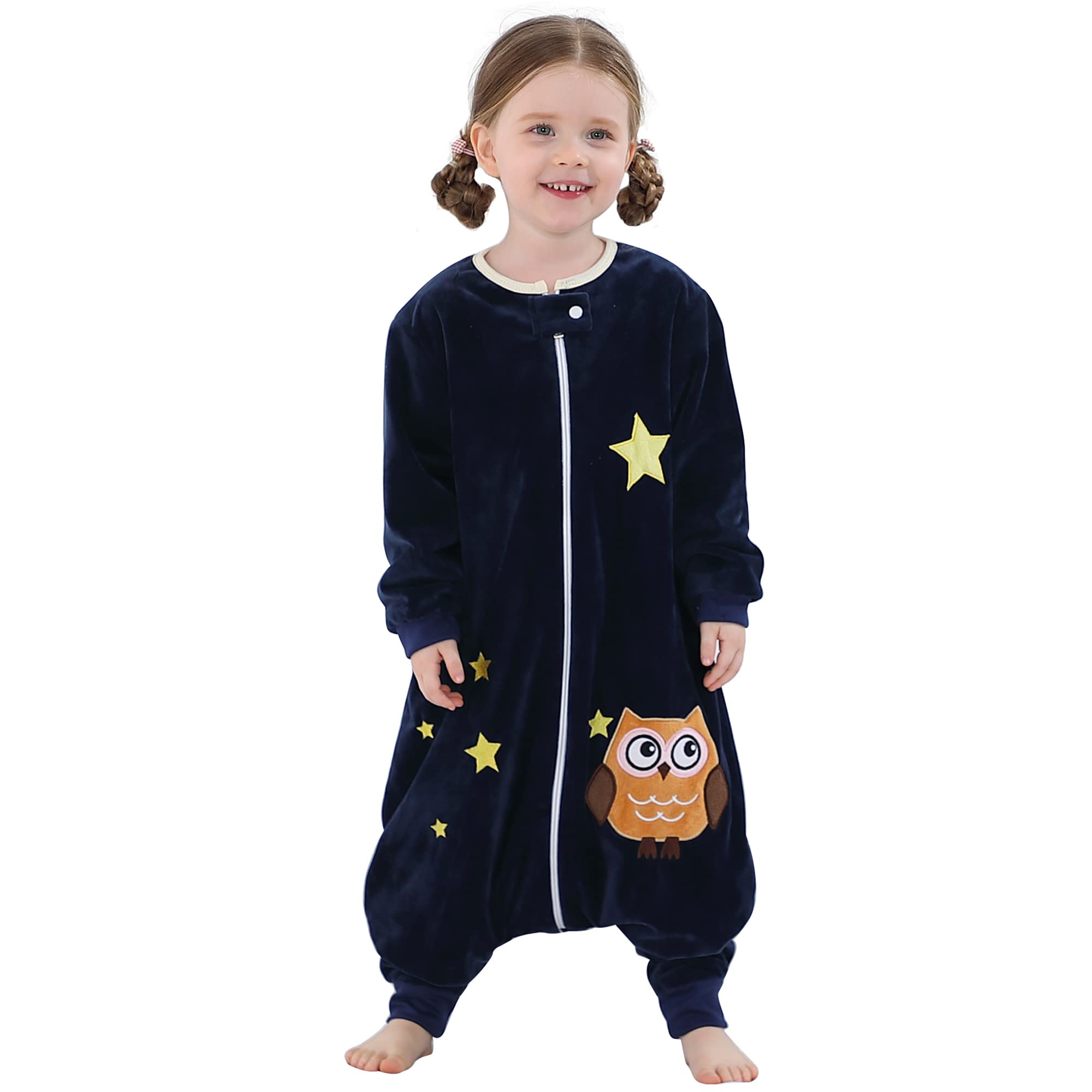 COOKY.D Long Sleeve Baby Sleeping Bags with Legs Boys Girls Cartoon Toddler Sleep Sack,Owl 3-5 Years