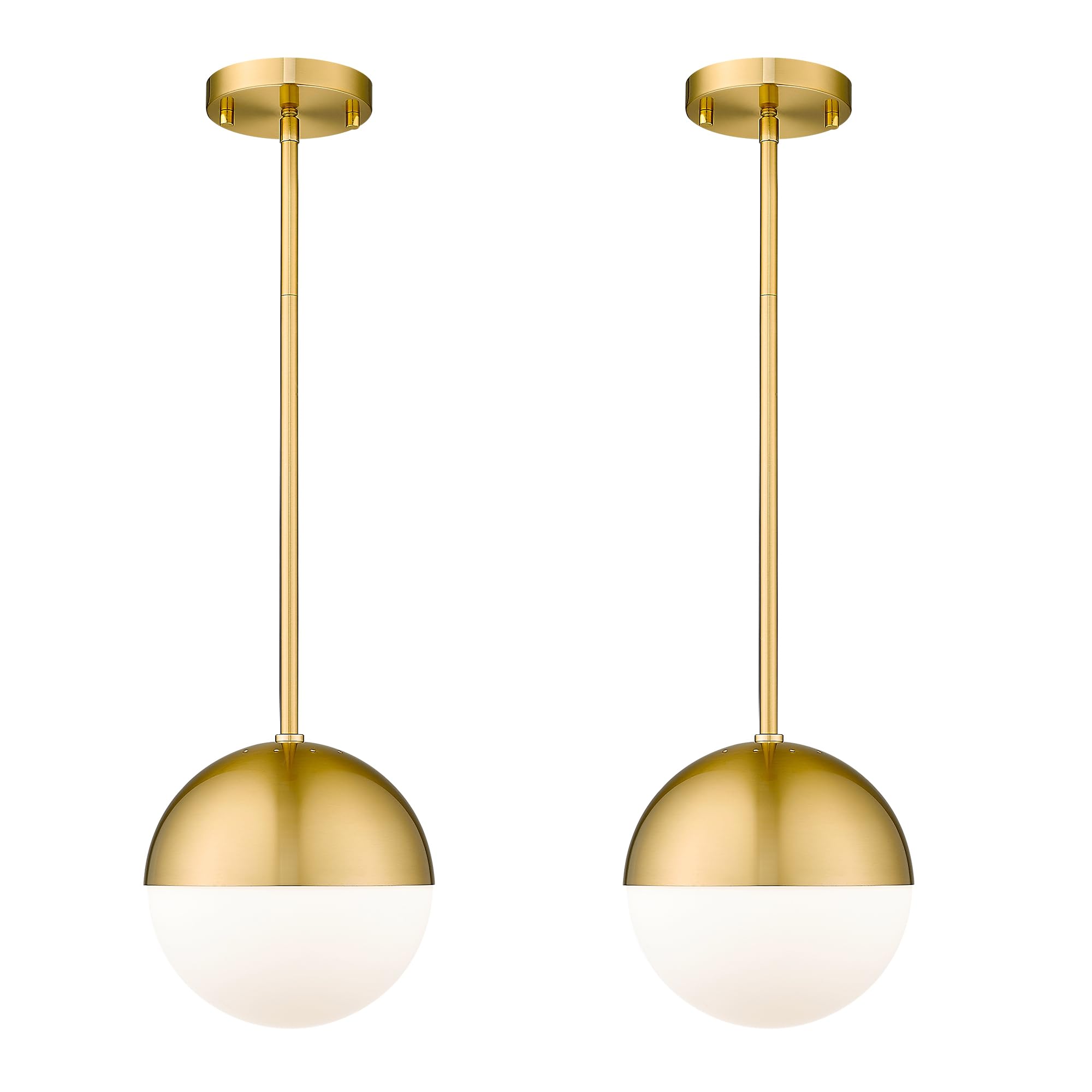 Photo 1 of LMS 2-Pack Brushed Gold Pendant Lights, Modern Pendant Light with Milky Globe Glass Shade, Adjustable Hanging Lighting Rod for Kitchen Island Dining Room Bedroom, LMS-186BG2PK