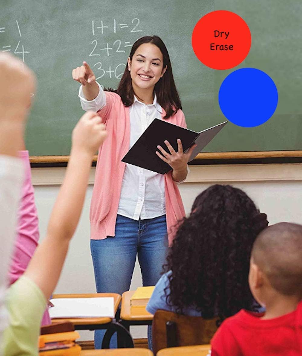 Table Dots Dry Erase Circles by Classroom Coach PET Vinyl for Easy Erasing - Set of 14 Multicolor Circles Decals for Tables, Whiteboard, or Walls! Great Teacher Classroom Supplies (14) : Office Products
