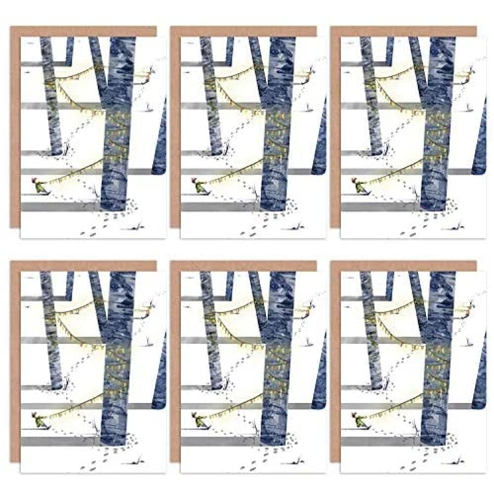 Wee Blue Coo Christmas Cards x6 Tree Lights Pretty Watercolour Set Xmas Cards