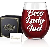 Perfectinsoy Boss Lady Fuel Wine Glass, Funny Stemless Wine Glass Gifts for Boss, Boss Lady Gifts for Women Leader, Birthday Gifts for Female Boss Manager, Thank You Gifts for Boss, Best Boss Gifts