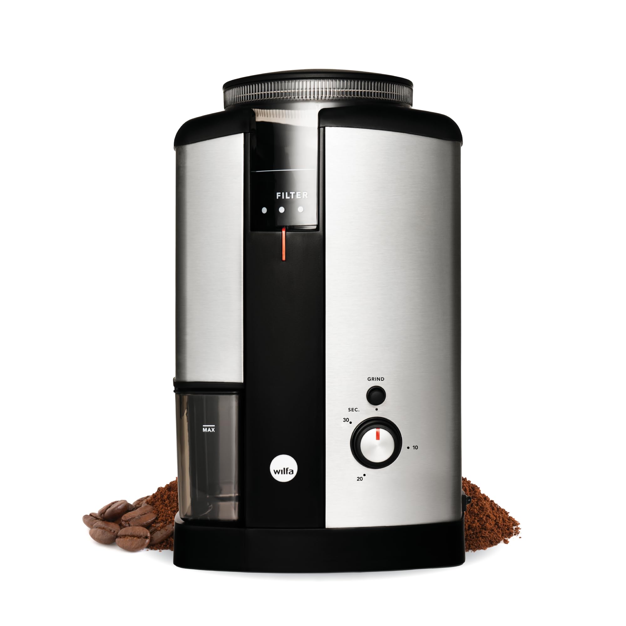 Wilfa Svart Coffee Grinder - Electric Burr Coffee Grinder Machine - Auto Switch-Off - 5 Settings, Filter to French Press Powder, 250g Bean Hopper