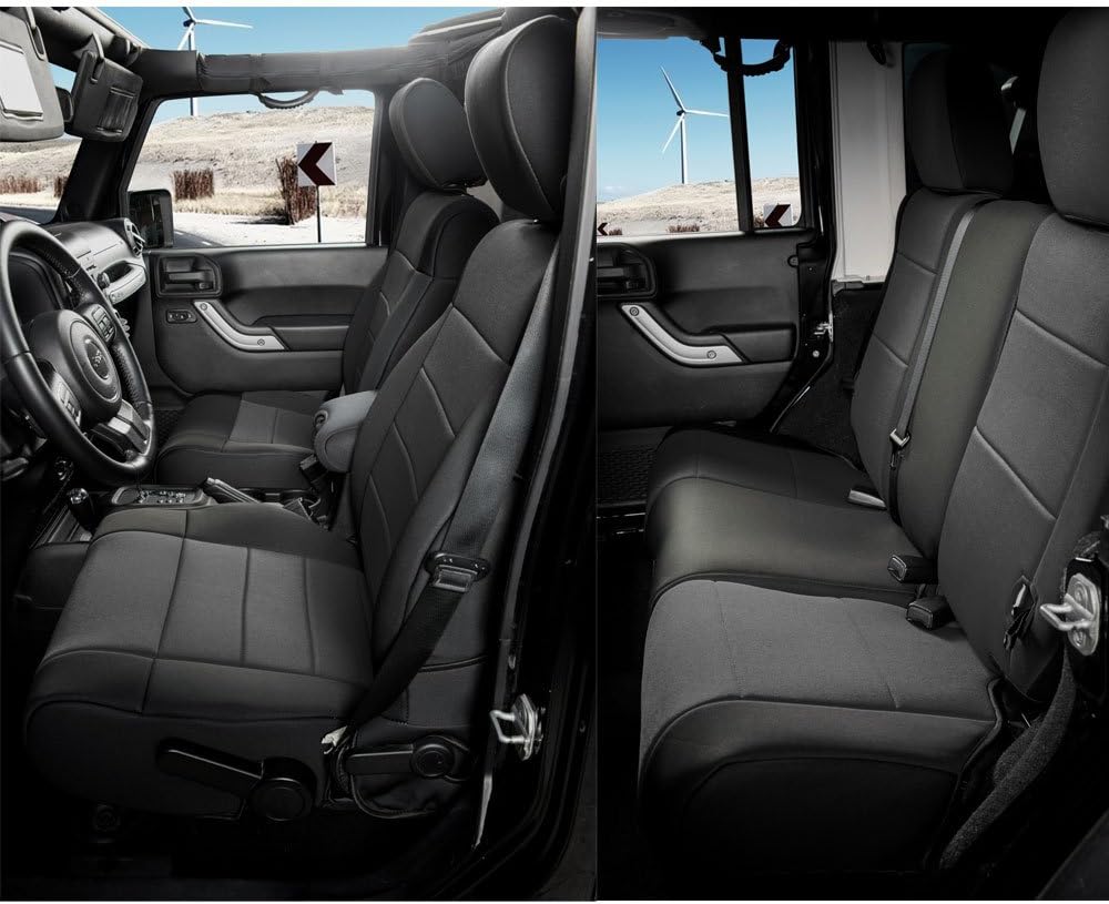 INNOCESSORIES Jeep Wrangler Neoprene Seat Covers Combo Set fit for 2011-2012 Jeep Wrangler Jk Unlimited 4 Door Seat-Mounted Side Airbag Compitable Solid Black