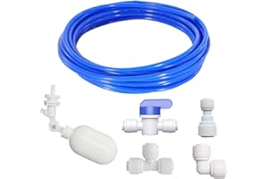GOOGIES 1/4 inch Tube Float Valve Kit for RO Water Reverse Osmosis System water filter ball float valve Water Float Ball Valve （ 4 connectors + 1 PTEF tape + 15 feet Blue Hose Tube)